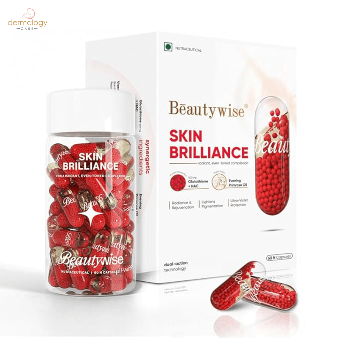 Beautywise Skin Brilliance Glutathione with NAC | Dual Action Formula | Evening Primrose Oil, L-Lysine, Grape Seed, Vitamin C & E | Skin Brightening & Glow | 60 Capsules (Pack of 1)