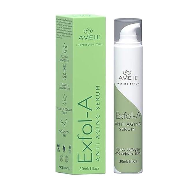 AVEIL Exfol-A Anti Aging Face Serum | Renews & Repairs Skin Overnight | Collagen Boosting Firming Formula | Reduces Wrinkles, Fine Lines, & Evens Skin Tone | For All Skin Types | Night Serum - 30 ml
