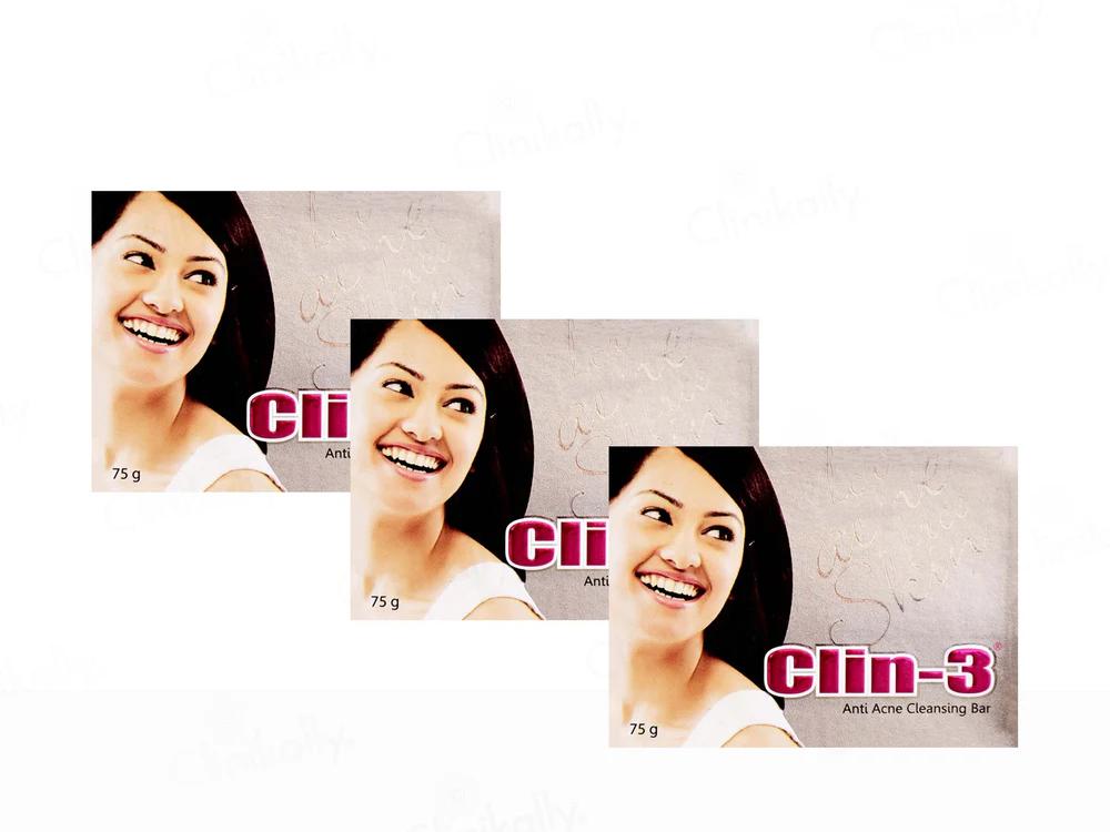 Clin-3 Anti Acne Cleansing Bar - 75gm (Pack of 3)