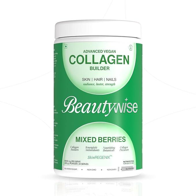 Beautywise Advanced Vegan Collagen Builder Powder – Mixed Berries Flavour (200g) Plant-Based Support for Skin, Hair, Nails & Mood Balance
