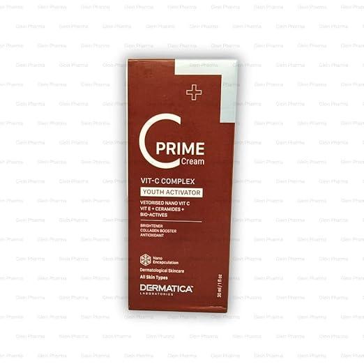Dermatica C Prime Cream | Vitamin C Complex Youth Activator | With Nano Vitamin C, Vitamin E, Ceramides & Bio-Actives | For Radiant, Youthful Skin | 30ml