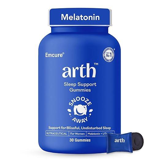 Arth Melatonin 5mg | Sleep Gummies Supplement for Women |L-Theanine, Chamomile & Passion Flower For Deep Sleep & Relaxation | Safe, Non-Habit Forming, No Added Sugar | 30 Gummies