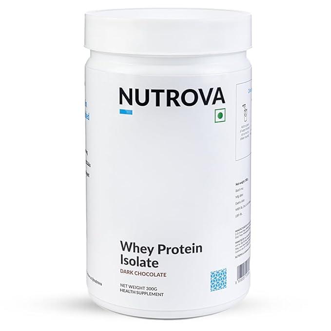 Nutrova Whey Protein Isolate Dark Chocolate (300g) with 24g Protein Every 30g Scoop & 5.5g BCAAs | Protein Powder for Men & Women with no Artificial Sweeteners or Added Sugars | Easy to Digest