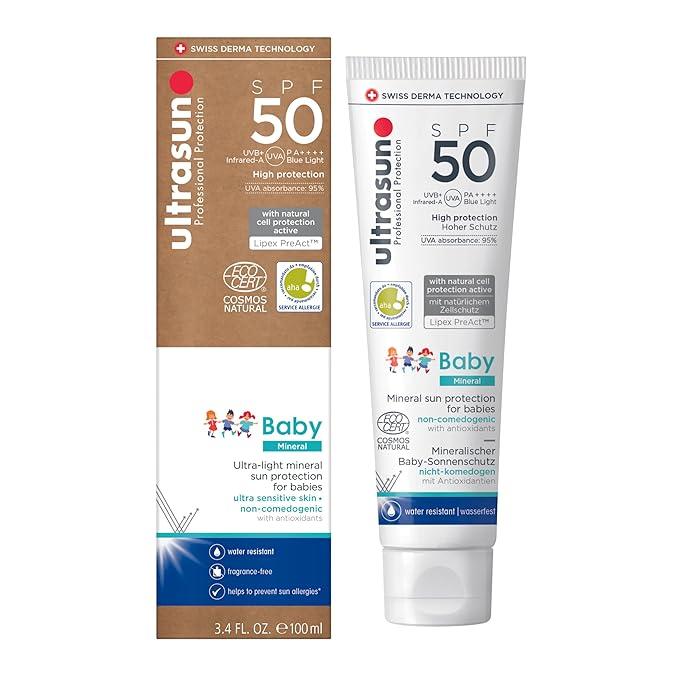 Ultrasun Baby & Kids Mineral Sunscreen SPF 50 PA++| Broad-Spectrum UVA & UVB Protection | 95% UVA Shield | Hypoallergenic & Fragrance-Free | Dermatologist Approved | Ideal for Infants & Children- 100 ml