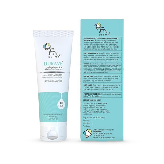 Fixderma Durave Deep Hydration Face Moisturizer with Cocoa & Shea Butter | Hydrating Moisturizer for Dry Skin - 50 gm