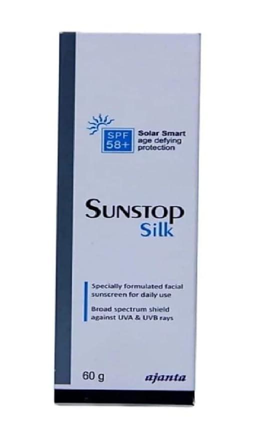 Sunstop SPF 58+ Silk Sunscreen | Broad Spectrum UVA/UVB Protection – 60 gm