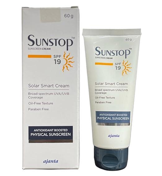 Sunstop 19 Sunscreen | Broad Spectrum UVA/UVB Protection | Oil & Paraben Free Cream – 60 gm