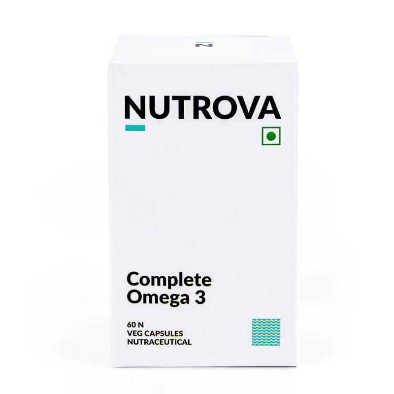 Nutrova Complete Omega 3 – 60 Capsules | Vegan DHA Supplement for Brain, Eye, Skin & Heart Health