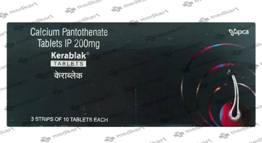 Kerablak 200mg Calcium Pantothenate Tablet – 30 Tablets | Supports Hair Growth & Reduces Hair Fall | Nourishes Hair from Within