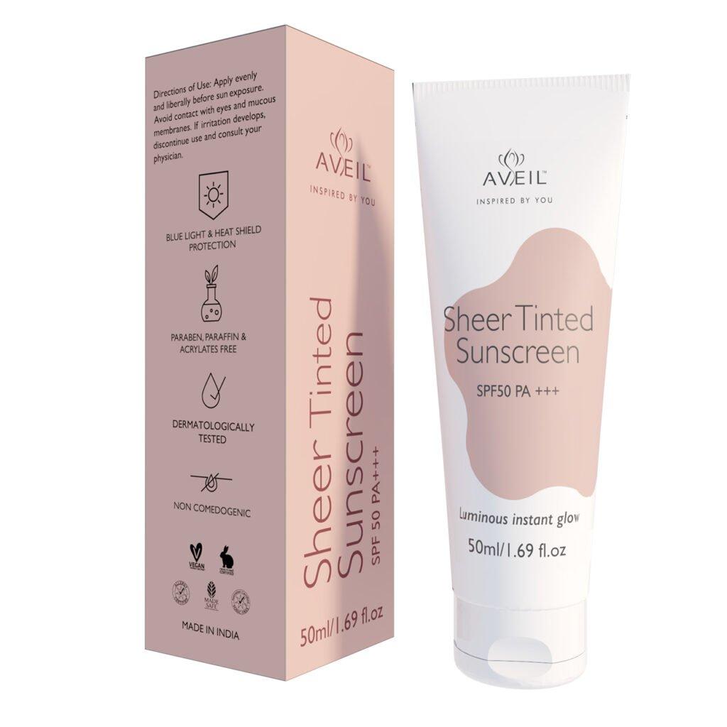 Aveil Sheer Tinted Sunscreen SPF 50 - 50 ml | Lightweight Tinted Protection with Instant Glow