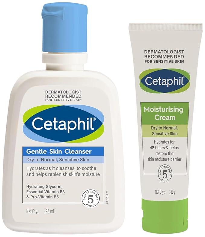 Cetaphil Gentle Skin Cleanser 125 ml & Moisturising Cream 80 gm – Gentle Care Duo for Sensitive Skin