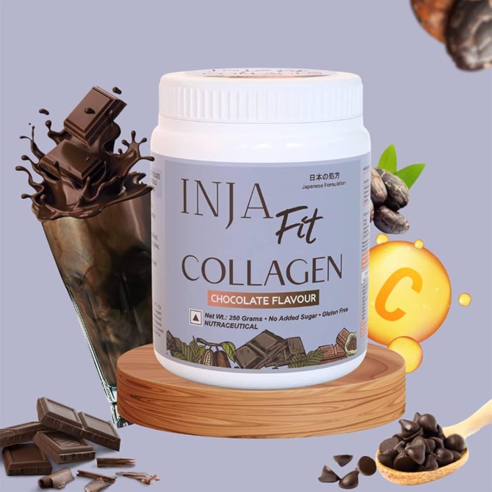 INJA Fit Hydrolyzed Marine Collagen Supplement Powder – Chocolate Flavour - 250 gm (25 Servings)