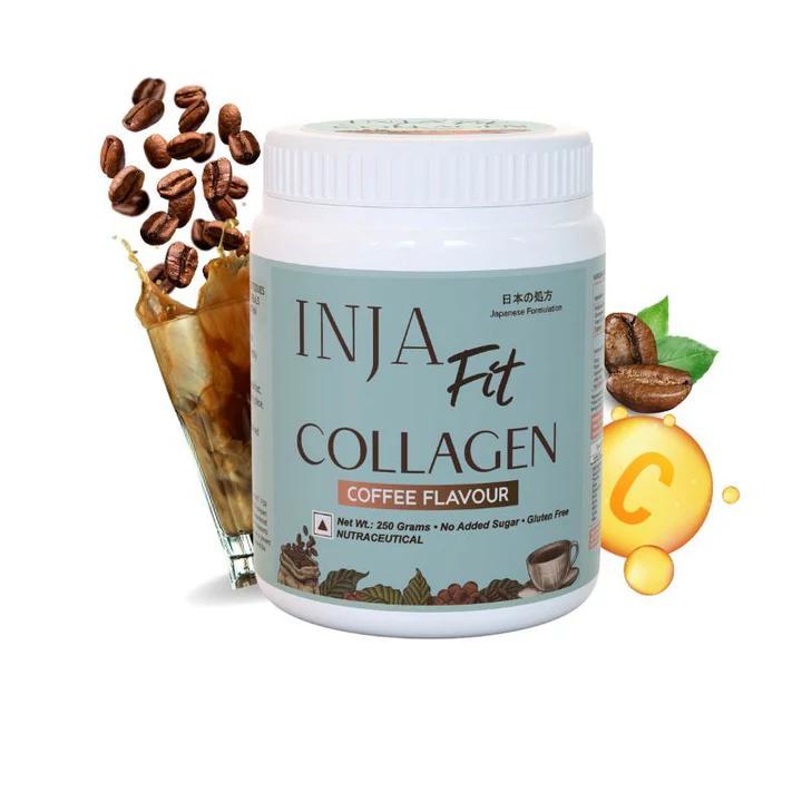 INJA Fit Hydrolyzed Marine Collagen Supplement Powder – Coffee Flavour - 250 gm (25 Servings)