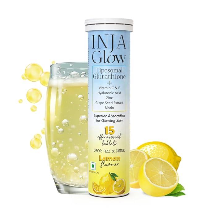 INJA Glow Liposomal Glutathione with Vitamin C & E – Lemon Flavour | 15 Effervescent Tablets | 4x More Effective for Skin Glow & Spot Reduction