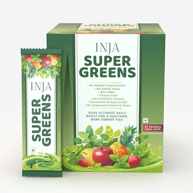 INJA Super Greens – 40 Superfoods | Box of 30 Sachets | Daily Detox, Immunity, Energy, Digestion Support | No Added Sugar | Vegan | Gluten-Free | Non-GMO