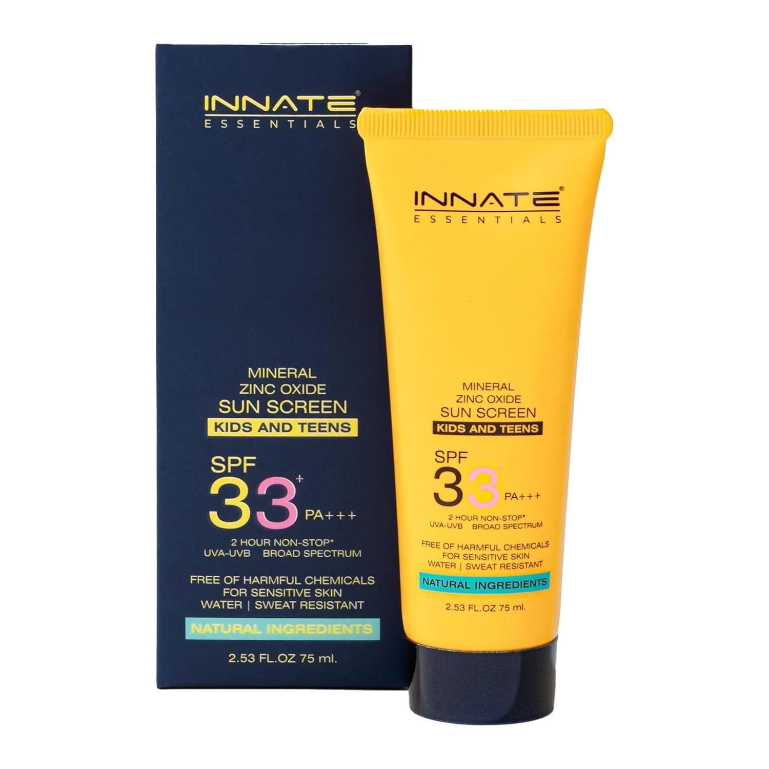 Innate Kids & Teens Mineral Sunscreen Lotion – SPF 33+ PA+++ – 75ml | Gentle Broad-Spectrum Sun Protection for Babies, Kids & Teens
