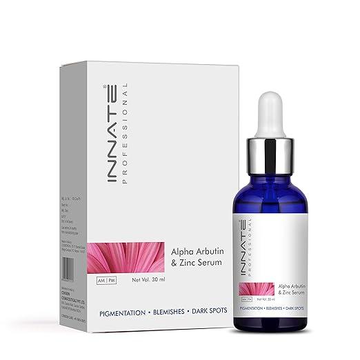 INNATE ESSENTIALS Alpha Arbutin & Zinc Oxide Face Serum – 30 ml | For Pigmentation, Dark Spots & Blemishes | Day & Night Use