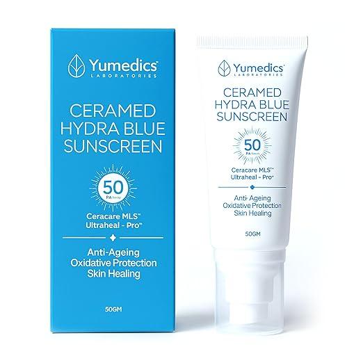 Ceramed Hydra Blue Sunscreen SPF 50 | Lightweight, Non-Greasy Sun Protection with PA++++ | 50 gm
