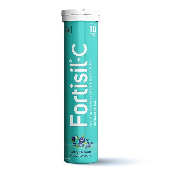 Fortisil-C High Performance Marine Collagen Effervescent Tablets | With Vitamin C (65 mg) | Skin Firmness & Hydration | 10 Tablets