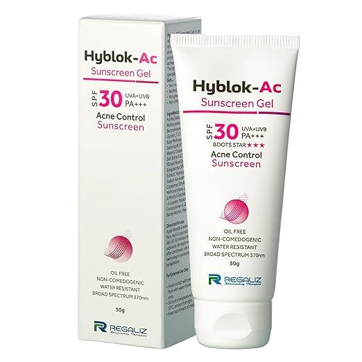 Regaliz Hyblok-Ac Sunscreen Gel | UV Protection with Oil Control | Non-Greasy & Lightweight Formula for All Skin Types | 50 gm