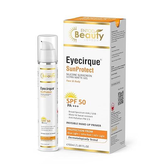 Eyecirque SolFactor SPF 50 Silicone Sunscreen Ultra Matte Gel with Vitamin E – 50 ml | Broad Spectrum Protection | Ultra Lightweight | No White Cast | Suitable for All Skin Types