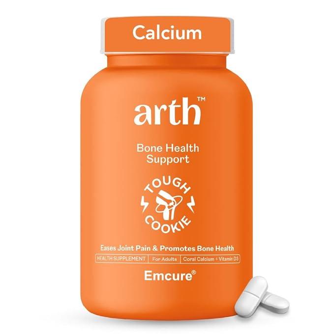 Arth Calcium (1000mg) & Vitamin D3 Tablets (600 IU) | Coral Calcium with 60% Higher Absorption | Supports Bone Strength, Joint Flexibility & Muscle Function |For Men & Women | 60 Veg Tablets