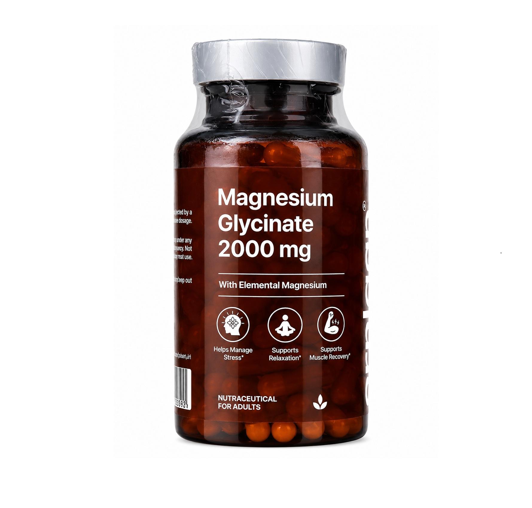 Poshaan Magnesium Glycinate 2000mg | With 440mg Elemental Magnesium | Stress, Sleep & Muscle Support | 60 Veg Capsules