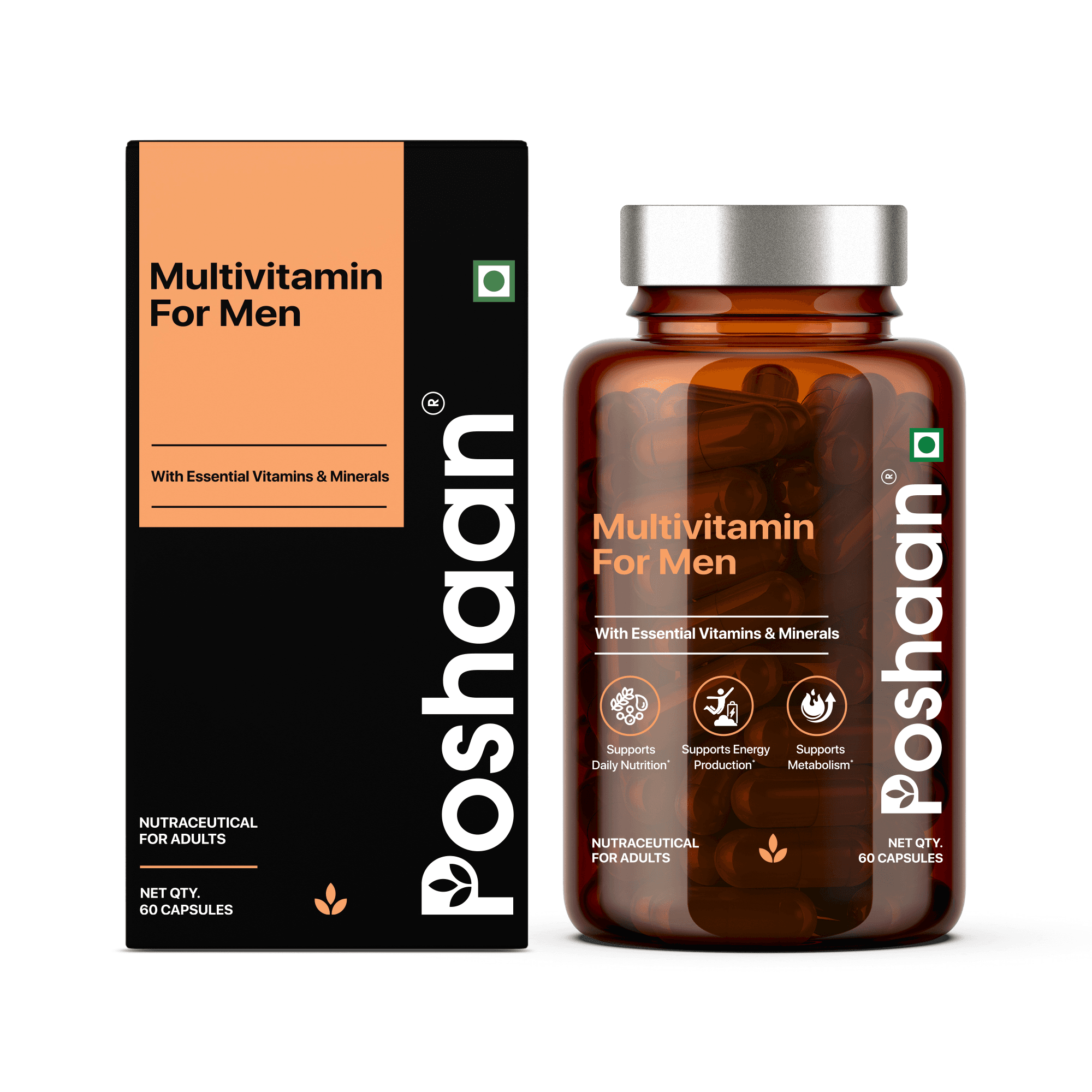 Poshaan Advanced Multivitamin for Men | Daily Energy, Immunity & Vitality Support