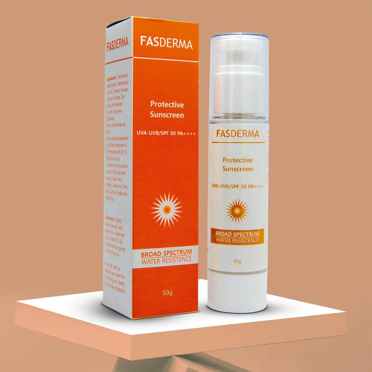 Fasderma Protective Sunscreen SPF 50 PA++++ – 50 gm | Broad-Spectrum, Lightweight & Water-Resistant Sun Protection