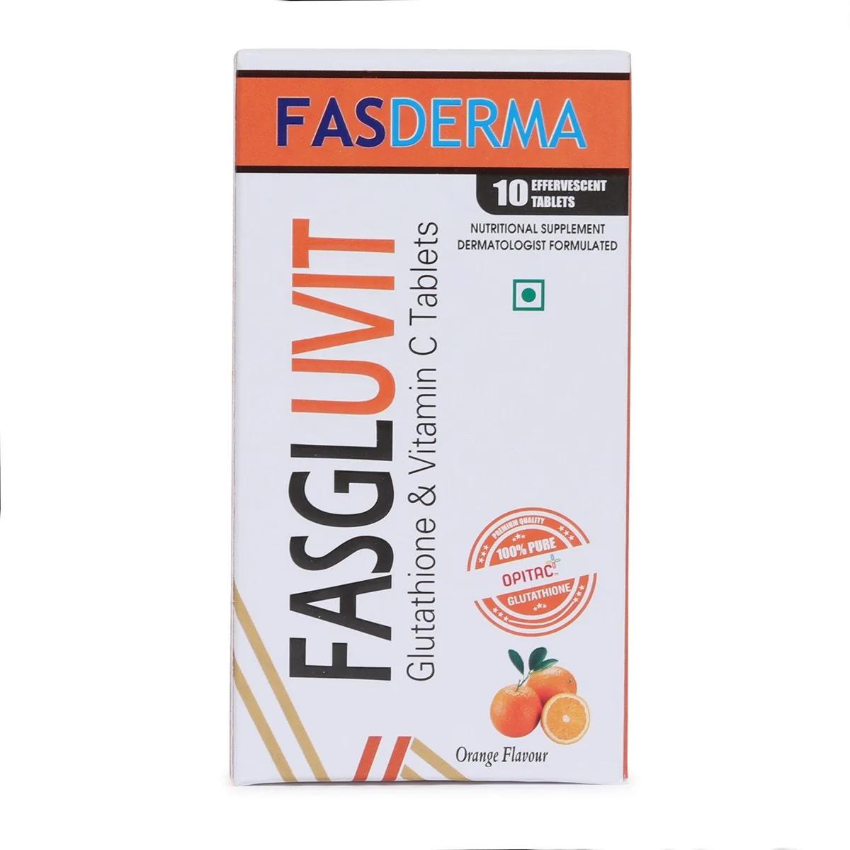 FasGLuvit (OPITAC) â Glutathione & Vitamin C Effervescent Tablets | Skin Glow Support | 10 Tablets | Orange Flavour