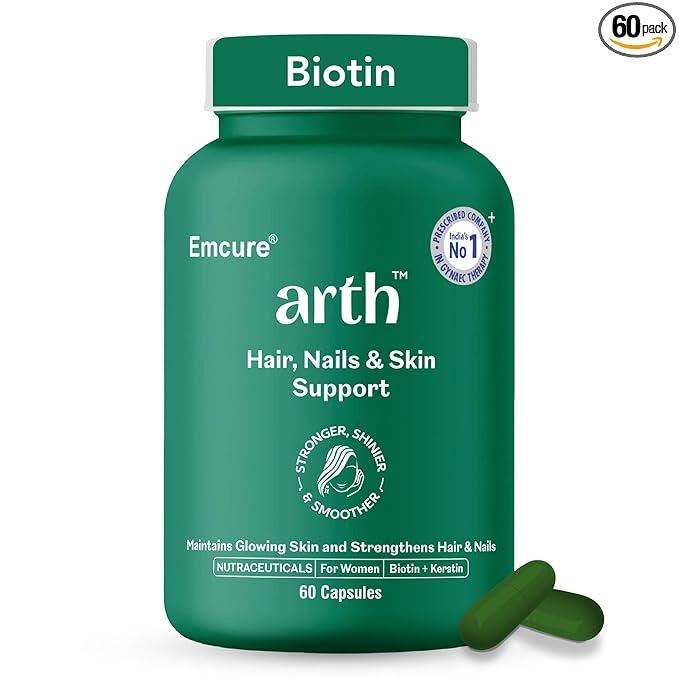 Arth Biotin Capsules for Hair Growth | With Keratin Builder, Hyaluronic Acid & Essential Vitamins | Strengthens Hair, Skin & Nails | Promotes Shine, Volume & Reduced Hair Fall | Daily Hair Care Supplement | 60 Veg Capsules