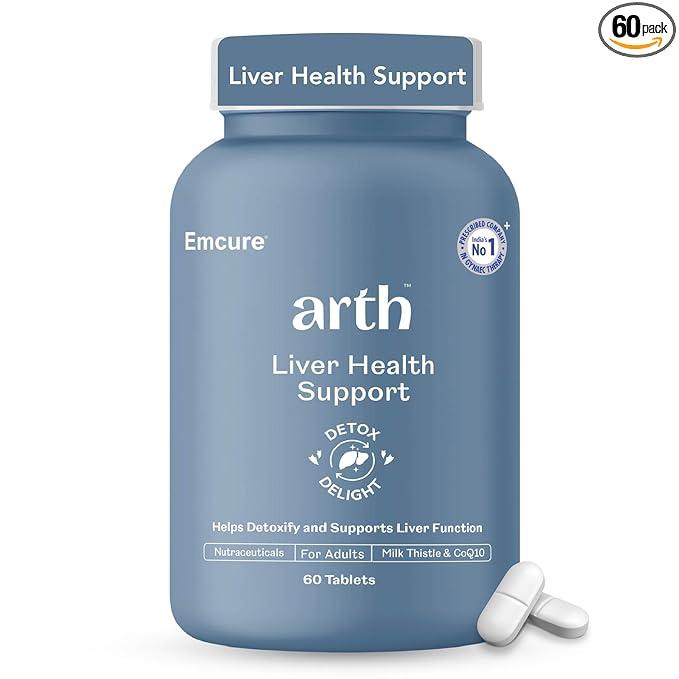 Arth Liver Health Supplement | With Milk Thistle (Silymarin 600mg), CoQ10, Vitamin C & E | Helps in Fatty Liver Management & Digestion | Anti-inflammatory & Antioxidant Support | For Men & Women | 60 Veg Tablets