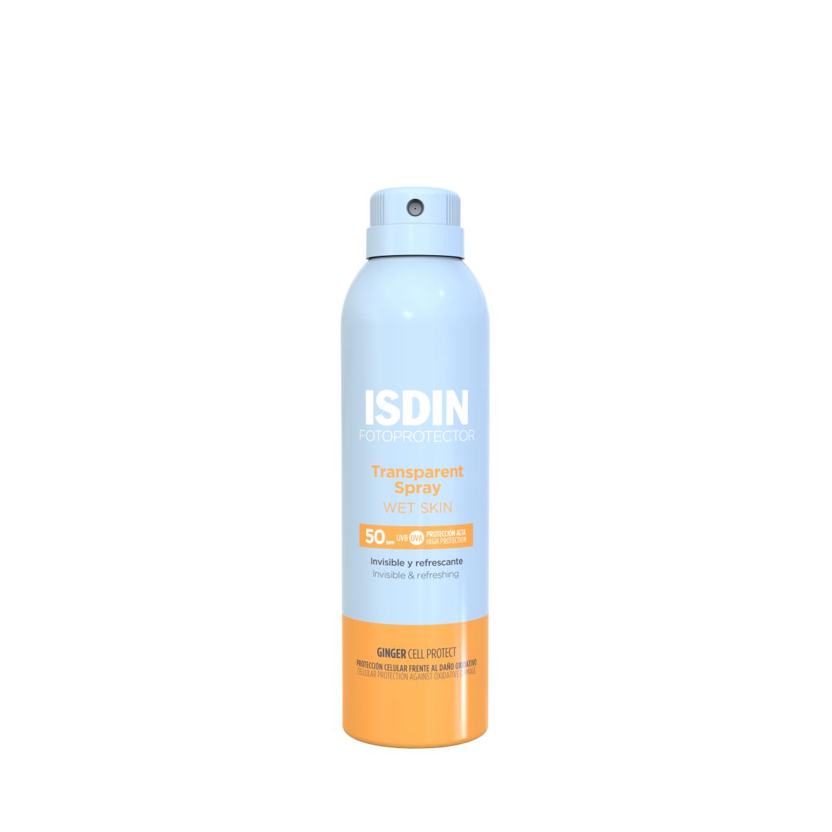 Fotoprotector ISDIN Transparent Spray Wet Skin SPF 50 | Invisible, Quick-Dry Sunscreen for All Skin Types – 250 ml
